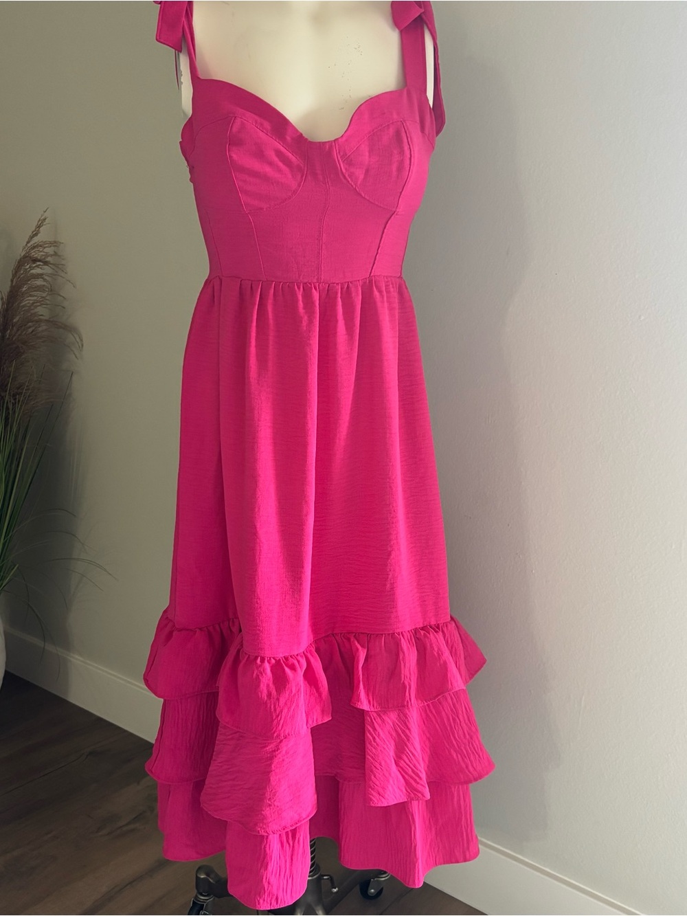 sofia by sofia vergara Hot Pink Ruffle Tiered Midi Dress